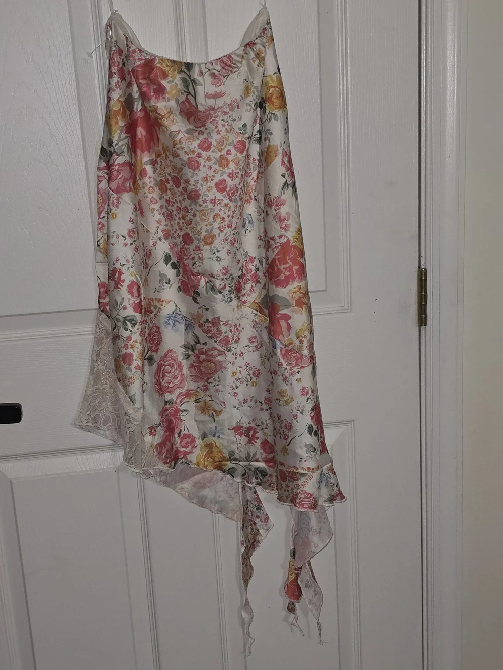 Asymmetrical Floral Silk-Blend Skirt in Cream and Pink